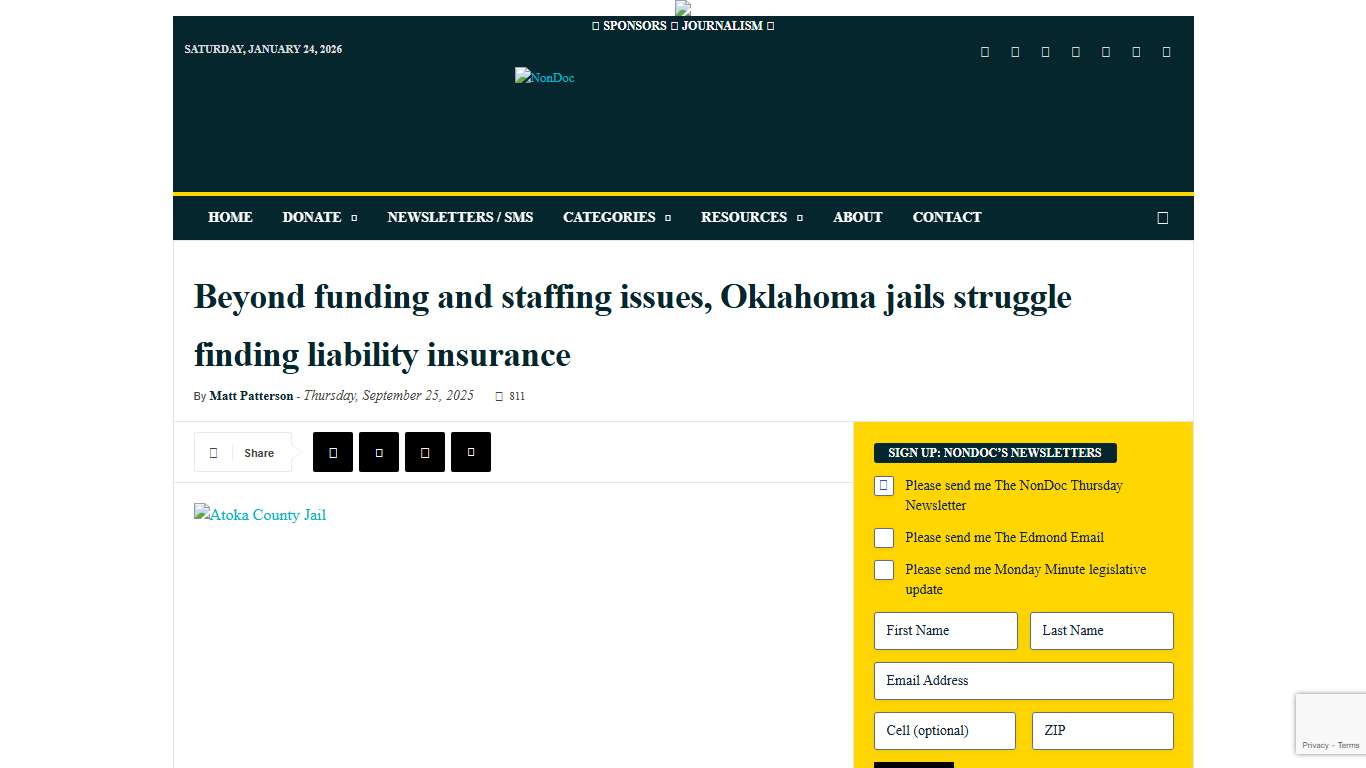 Beyond funding and staffing issues, Oklahoma jails struggle finding liability insurance