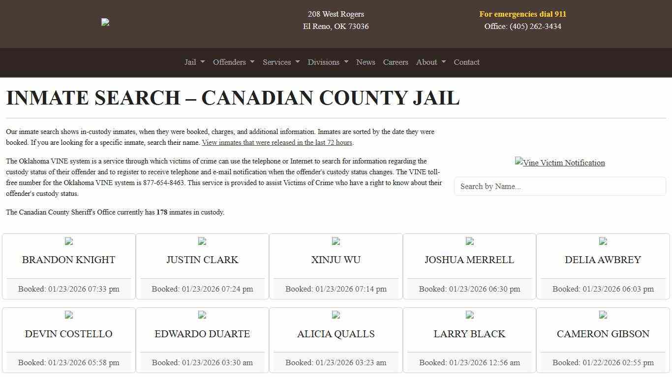 Inmate Search Canadian County Sheriff's Office
